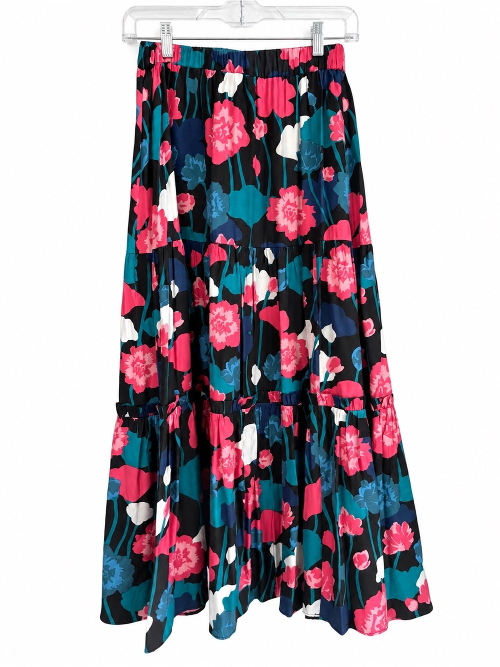 Kate Spade New York Floral Tiered Maxi Skirt Size S Black Pink Teal
